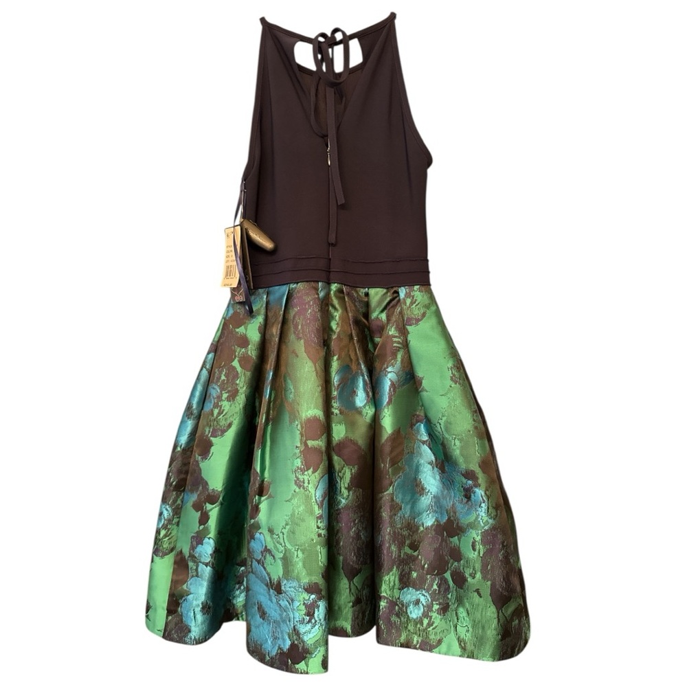 Aqua Floral Brocade Party Dress size 0 NWT VS-2 - Picture 2 of 5